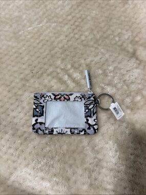 Vera Bradley Gray Floral ID Card Holder with Key Ring